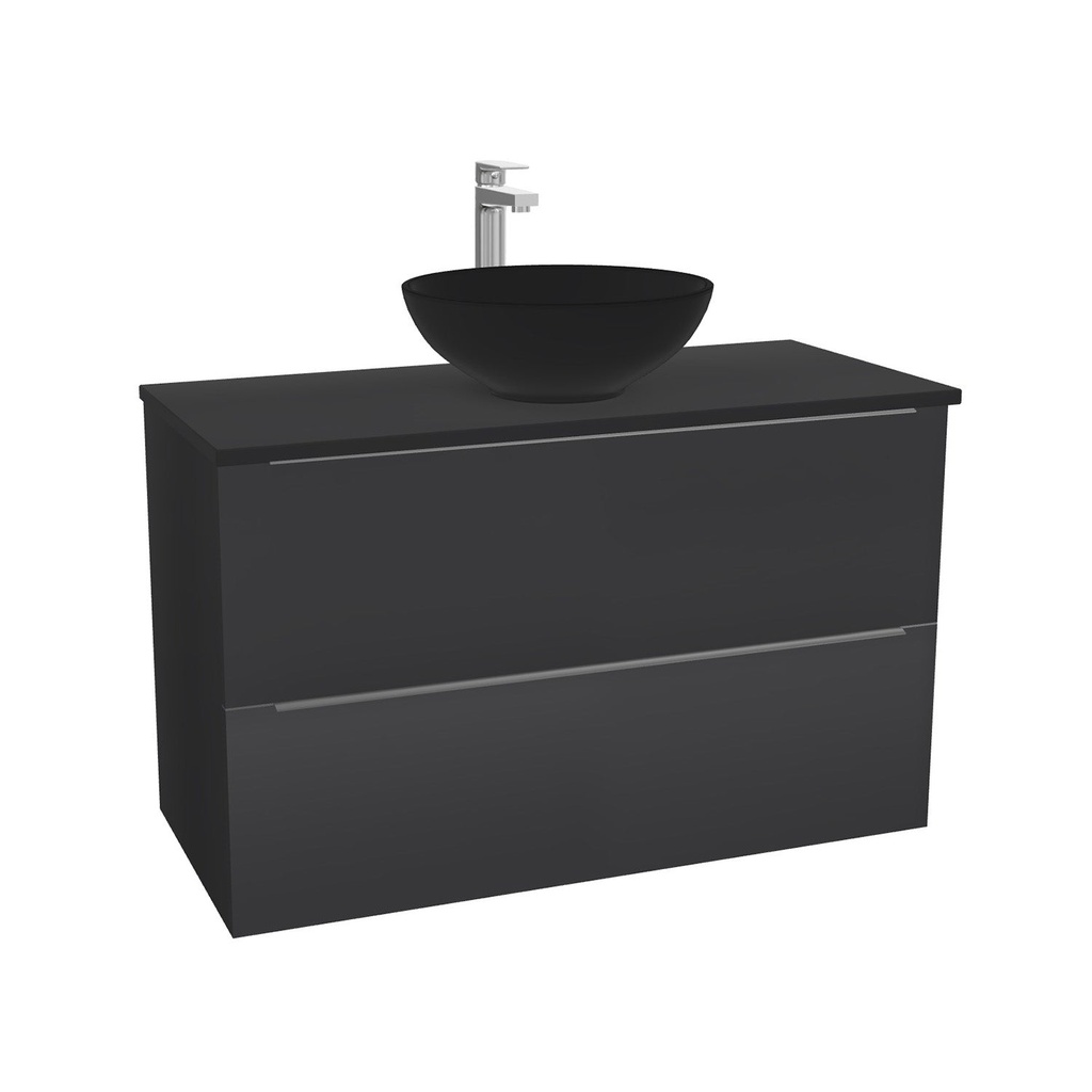 Frankfurt Badkamermeubel 100 cm Mat Zwart - Onderkast MDF - Softclose semi handgreep 2 lades Inclusief Toledo keramische waskom met wastafelblad (MDF Zwart 25mm, Mat Wit)