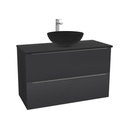 Frankfurt Badkamermeubel 100 cm Mat Zwart - Onderkast MDF - Softclose semi handgreep 2 lades Inclusief Toledo keramische waskom met wastafelblad