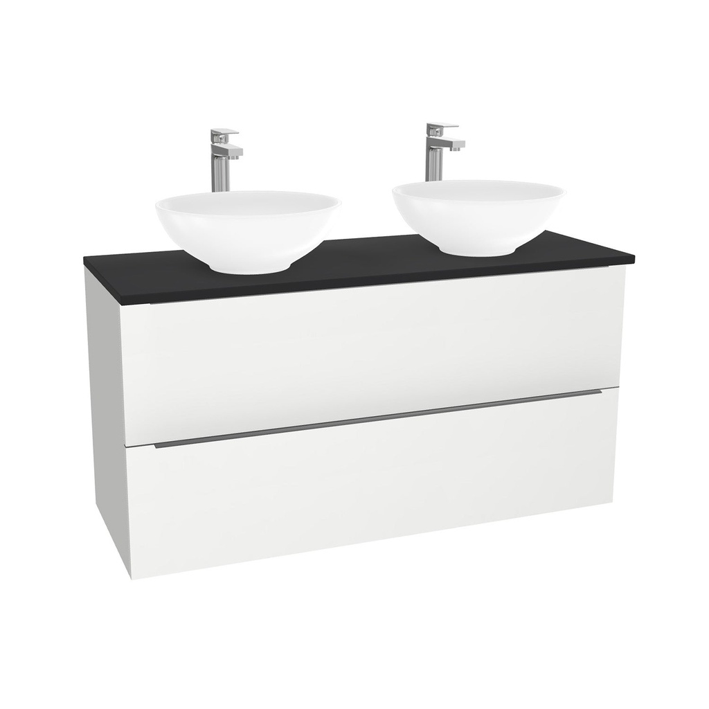 Frankfurt Badkamermeubel 120 cm Hoogglans Wit - Onderkast MDF - Softclose semi handgreep 2 lades Inclusief Toledo keramische waskom met wastafelblad (MDF Zwart 25mm, Mat Wit)