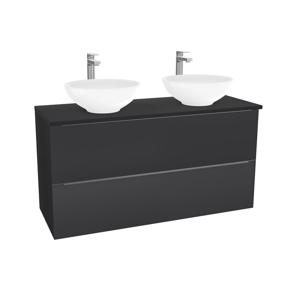 Frankfurt Badkamermeubel 120 cm Mat Zwart - Onderkast MDF - Softclose semi handgreep 2 lades Inclusief Toledo keramische waskom met wastafelblad (MDF Zwart 25mm, Mat Wit)