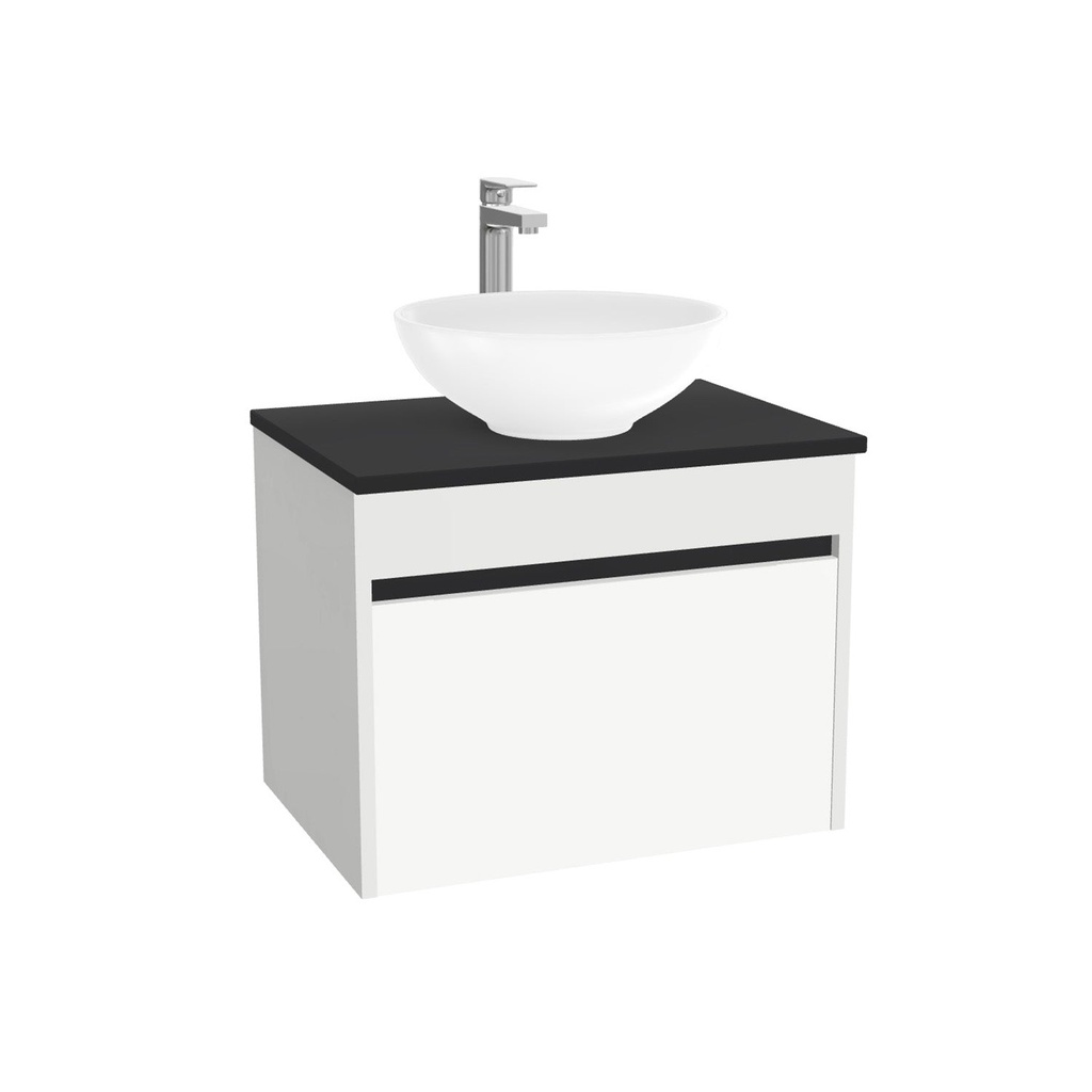 Amsterdam Badkamermeubel 65 cm Hoogglans Wit - Onderkast MDF - Softclose greeploos 2 lades Inclusief Toledo keramische waskom met wastafelblad (MDF Zwart 25mm, Mat Wit)