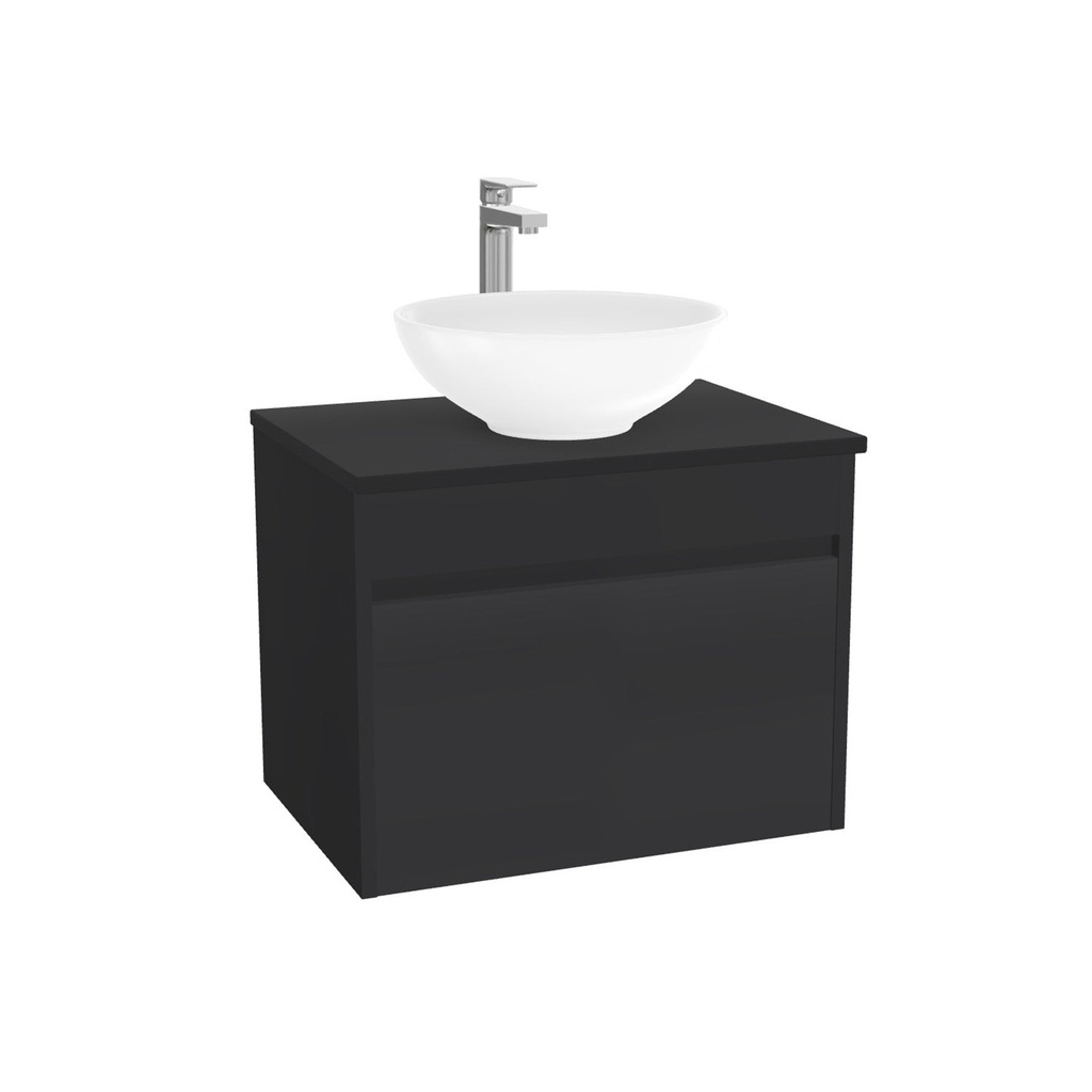 Amsterdam Badkamermeubel 65 cm Mat Zwart - Onderkast MDF - Softclose greeploos 2 lades Inclusief Toledo keramische waskom met wastafelblad (MDF Zwart 25mm, Mat Wit)